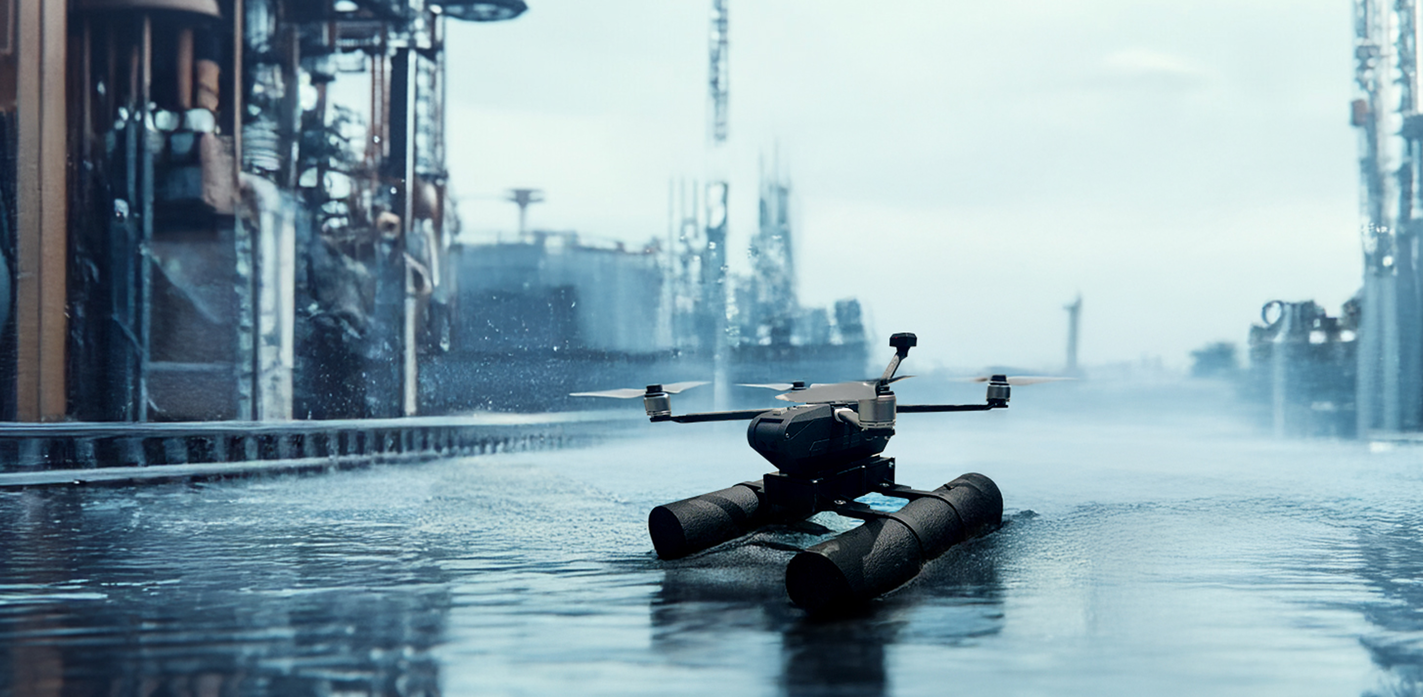 drone in the water lifting off